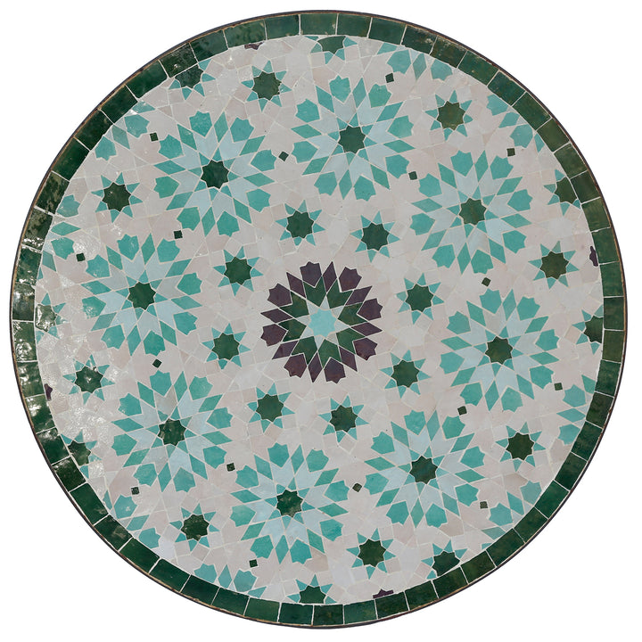 Ronde eettafel Ø 60 cm met handgemaakt mozaïek van witte en groene zellige tegels
