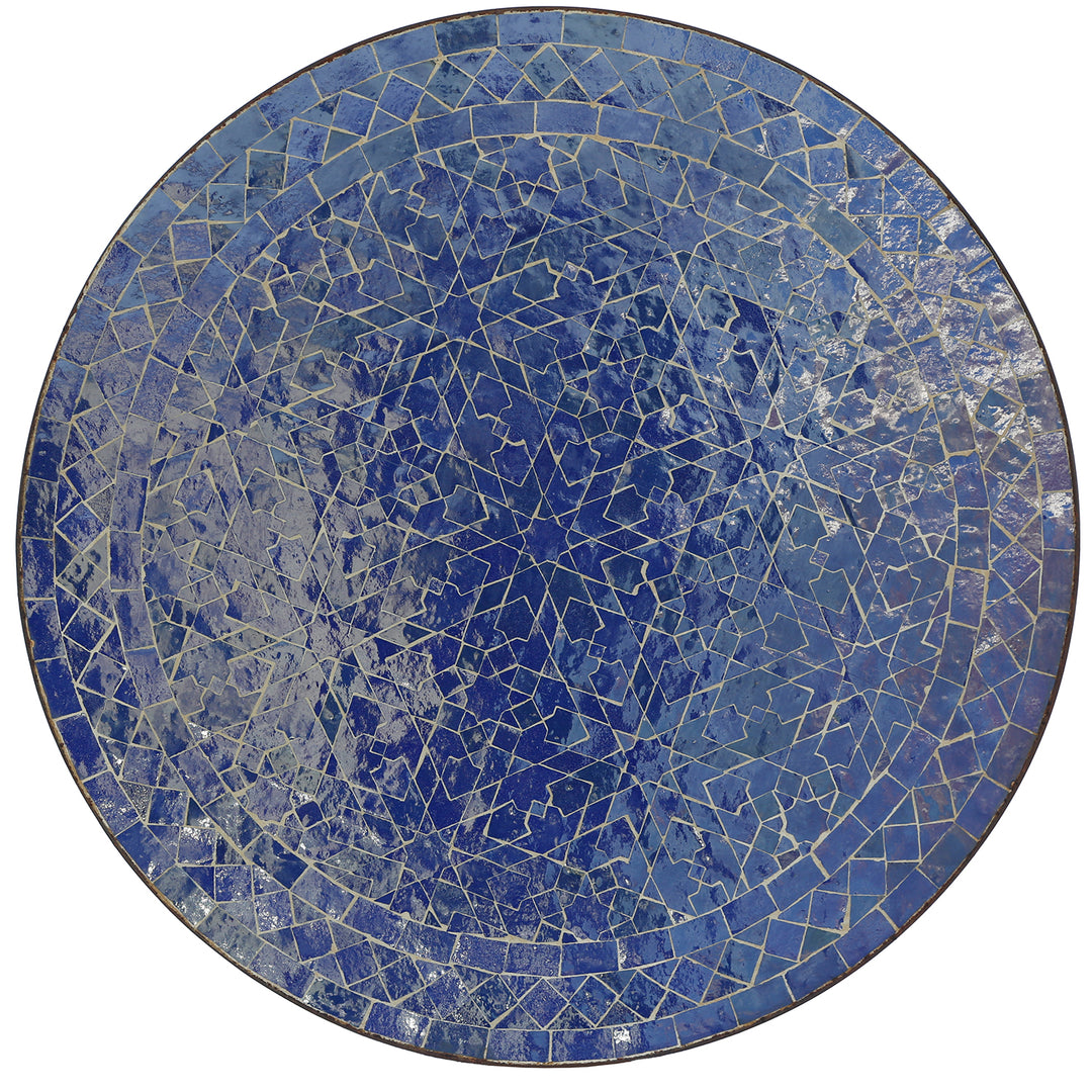 Table de bistro ronde Ø 60 cm avec plateau en mosaïque de carreaux de zellige faits à la main en bleu cobalt