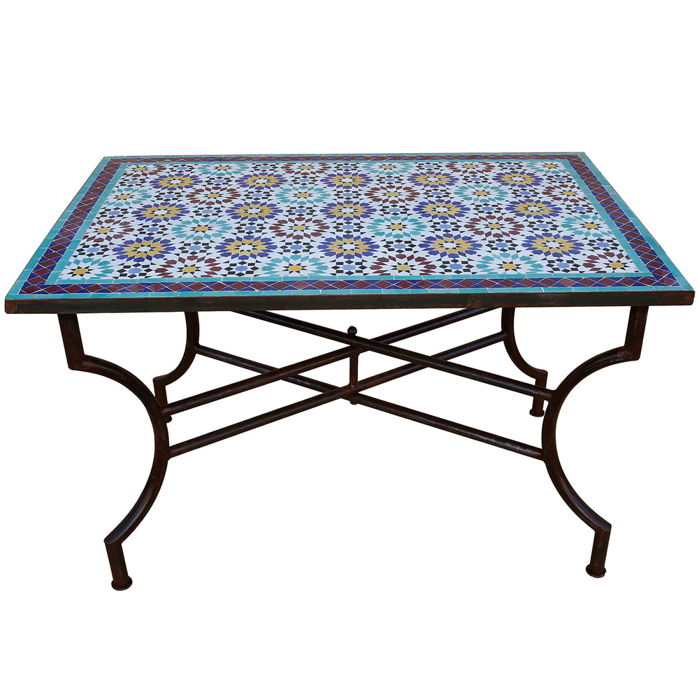Table à manger rectangulaire avec plateau en mosaïque pour quatre à six personnes - idéale pour une utilisation extérieure et intérieure