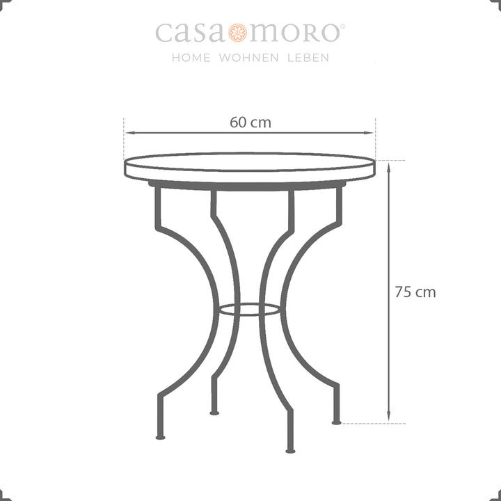 Table de patio ronde avec plateau en mosaïque artistique et structure en métal robuste
