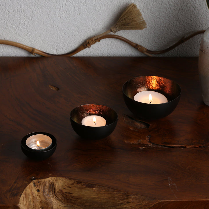 Set van 3 theelichthouders Meo bruin