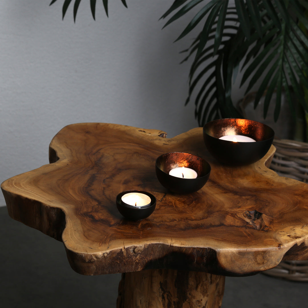 Set van 3 theelichthouders Meo bruin