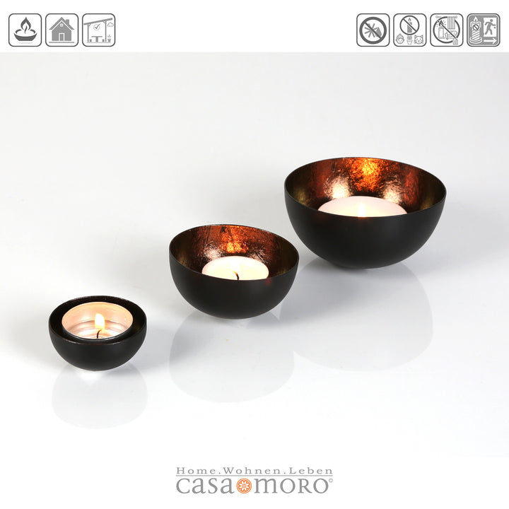 Set van 3 theelichthouders Meo bruin