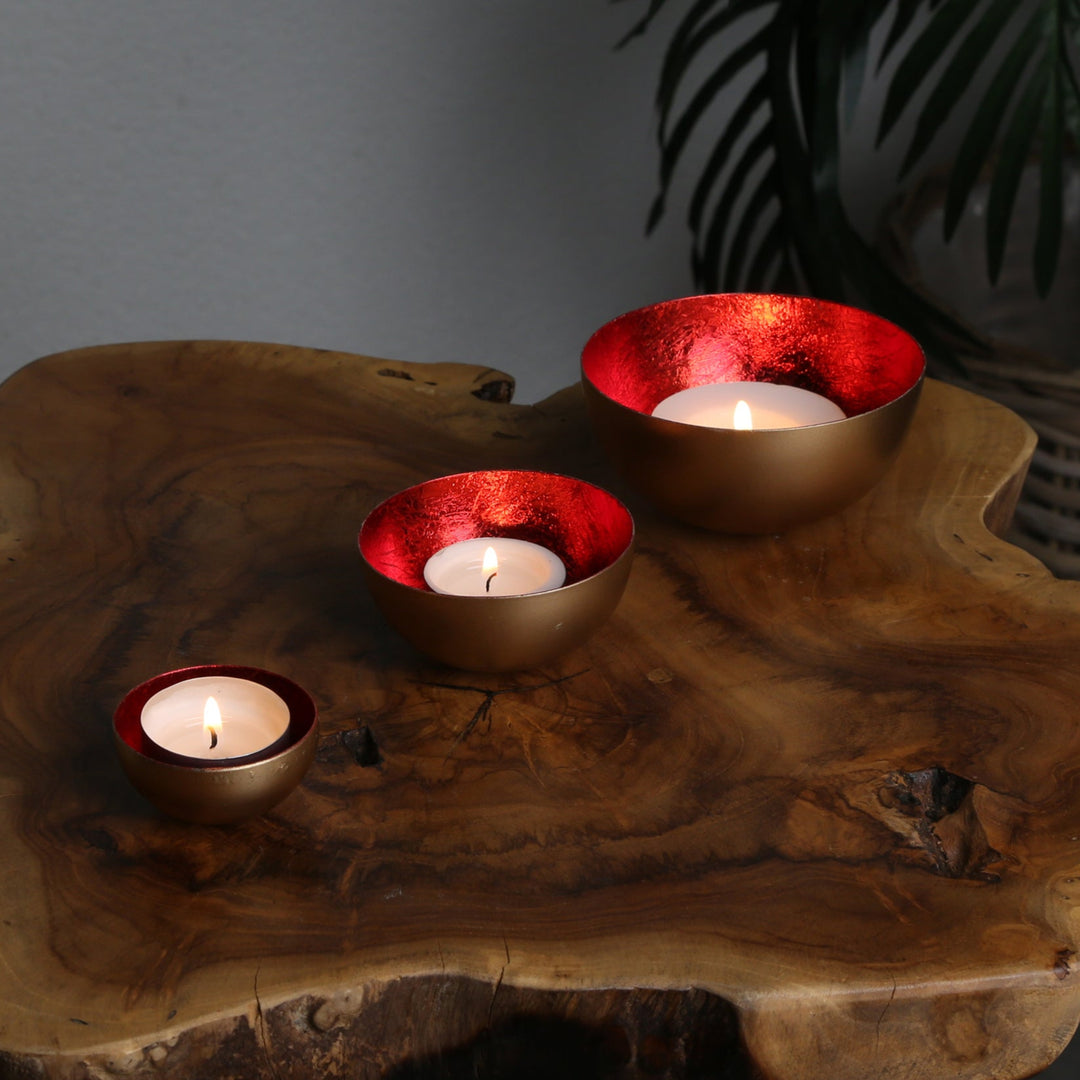 3er Set Teelichthalter Meo Rot