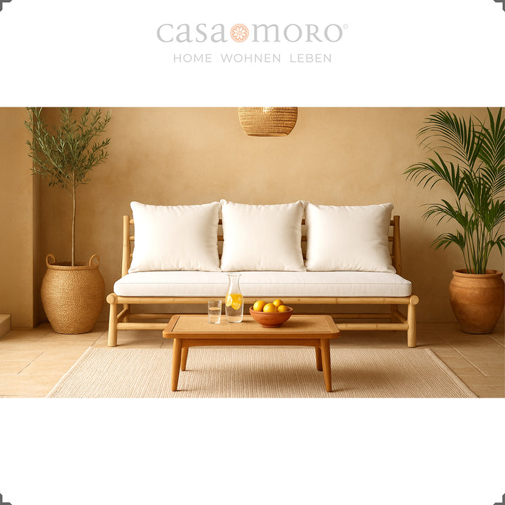 Canapé 3 places en teck massif, naturel et non rembourré