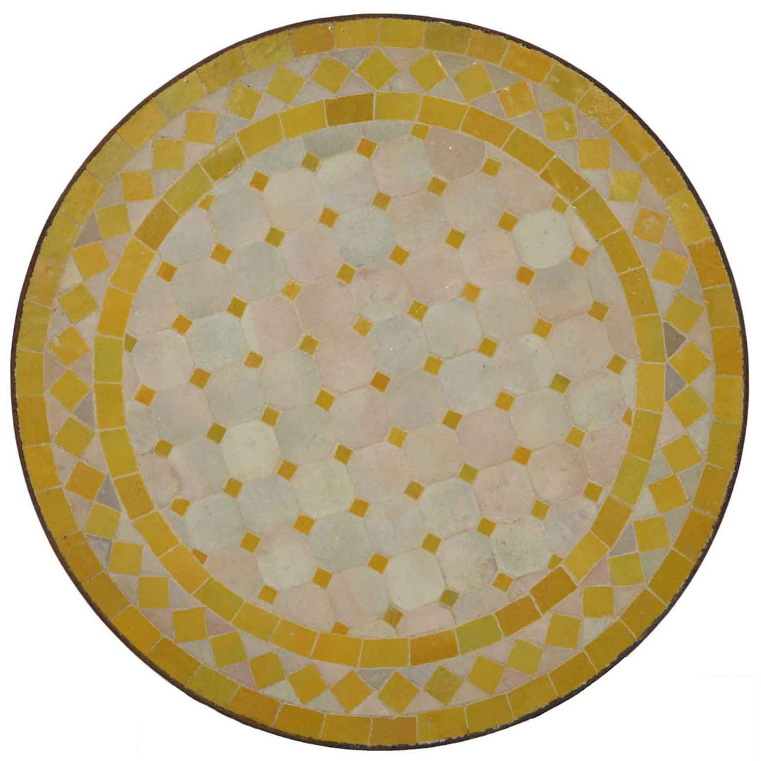 Bijzettafel smal 45 cm met mozaïek in geel en wit, rond en handgemaakt in Marokko