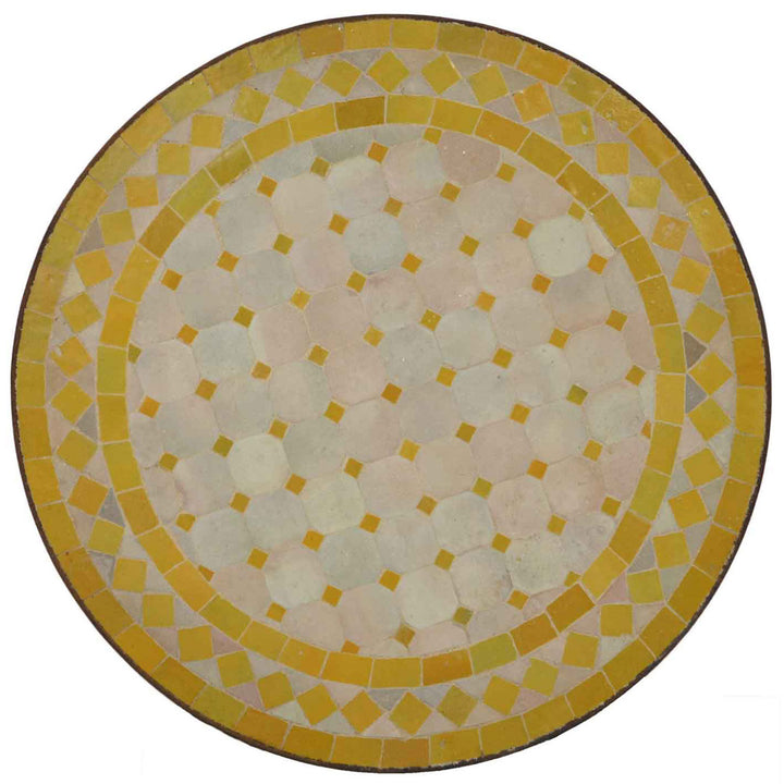 Bijzettafel smal 45 cm met mozaïek in geel en wit, rond en handgemaakt in Marokko