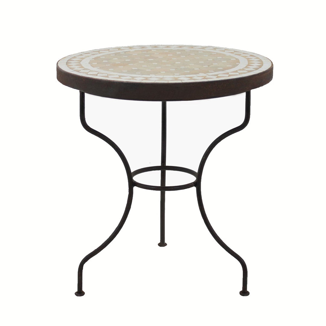 Table d'appoint avec plateau en mosaïque et structure en fer robuste, idéale pour le jardin ou le balcon