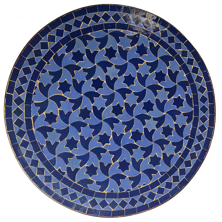 Mozaïektafel rond 60 cm met diepblauw zelligepatroon - klassiek stermotief uit Marokko