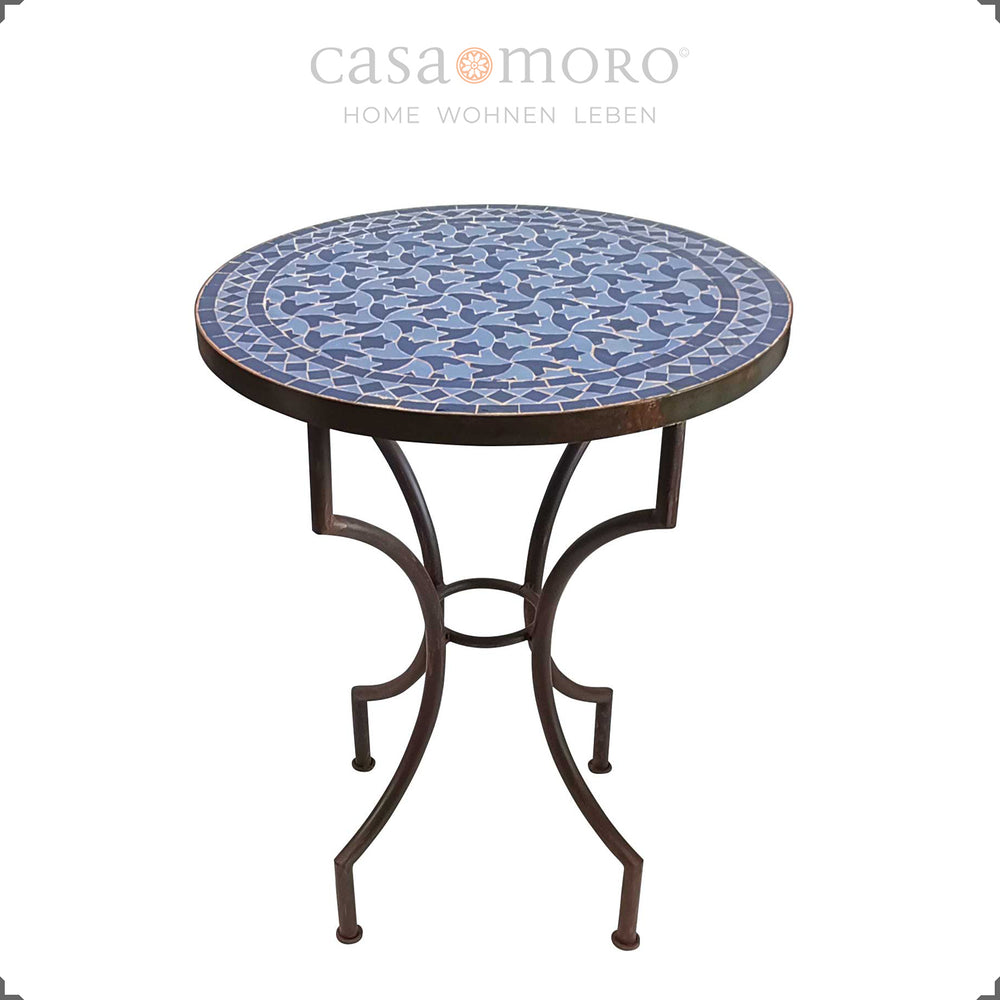 Balkontafel met artistiek mozaïekblad in koningsblauw - bistrotafel voor binnen en buiten
