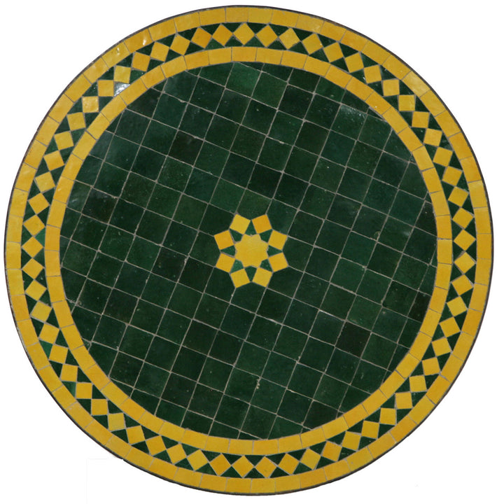 Mozaïek tafel rond 60 cm in groen-geel met Marokkaans zellige patroon
