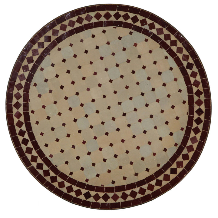 Table de balcon ronde 60 cm avec mosaïque Zellige en terre cuite Bordeaux - table mosaïque faite main pour le jardin ou la terrasse