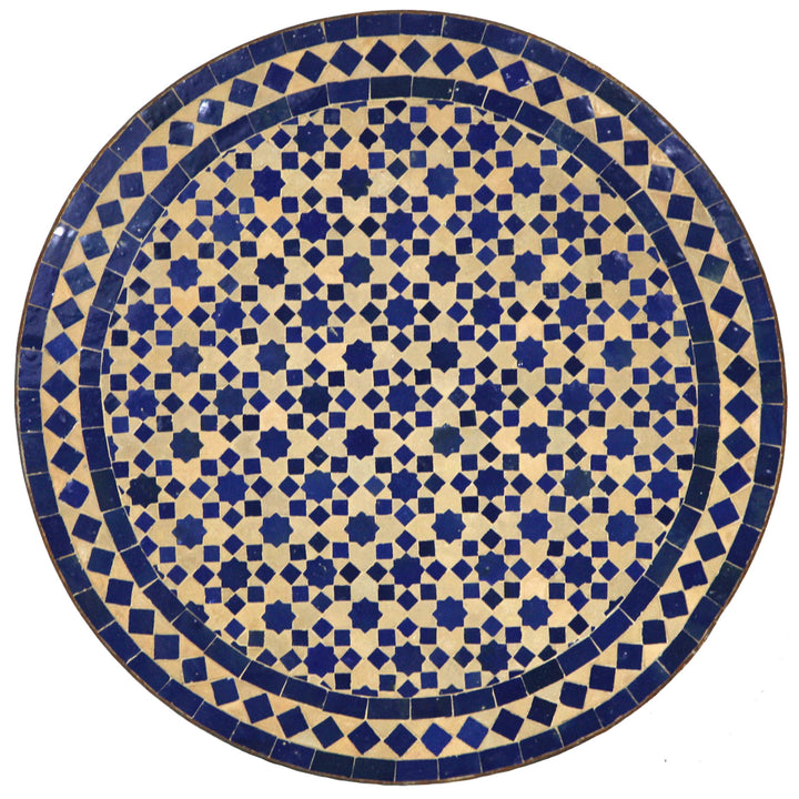 Table ronde en mosaïque Ø 60 cm avec mosaïque de zellige bleu sur fond terre cuite