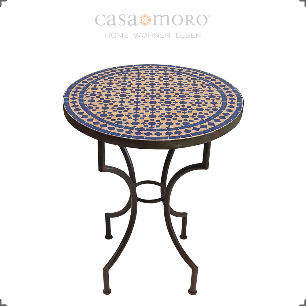 Table de jardin fabriquée à la main avec plateau rond carrelé – idéale pour deux personnes