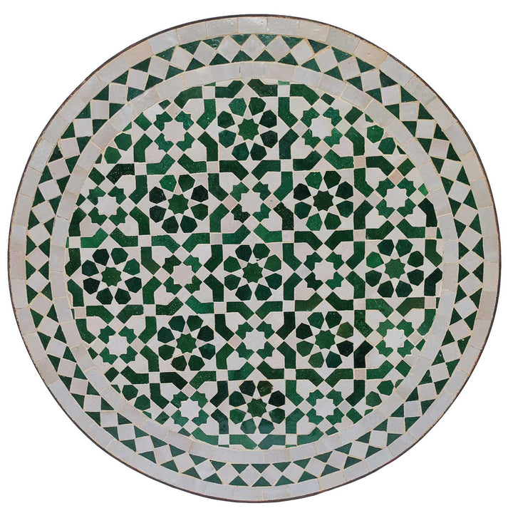 Table de balcon ronde avec mosaïque de zellige vert-blanc, Ø 60 cm pour terrasse et jardin