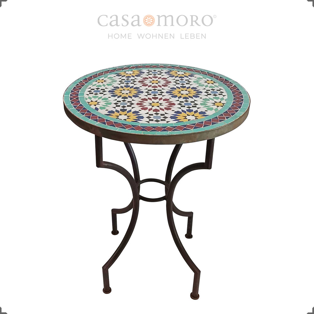 Table ronde en zellige avec motif d'étoiles orientales et surface colorée - Méditerranéenne et facile à nettoyer