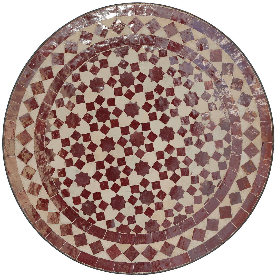 Ronde bijzettafel 45 cm met zellige mozaïek in bordeauxrood en stermotief - handgemaakt in Marokko