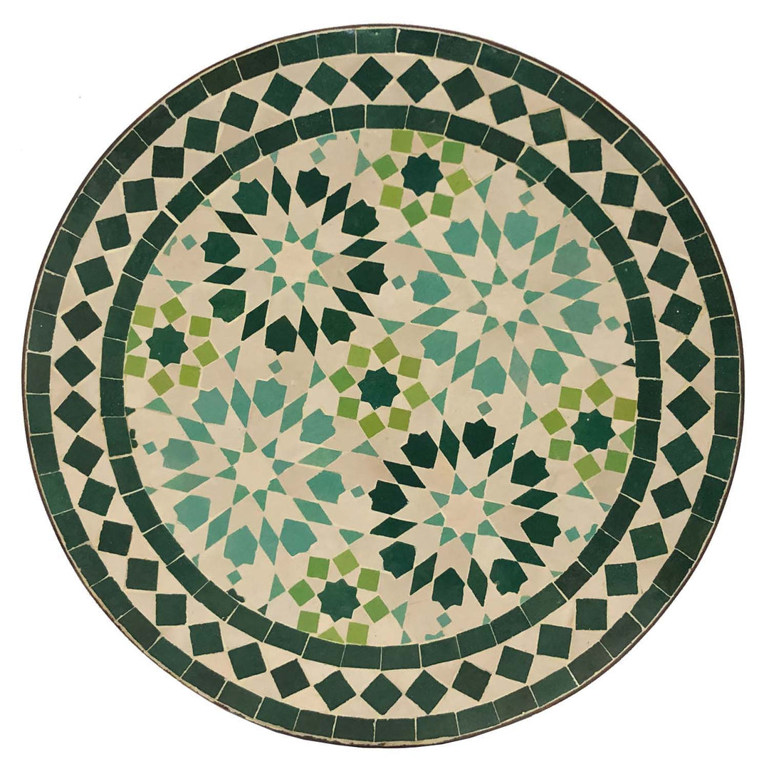 Table d'appoint ronde 45 cm avec mosaïque vert-turquoise, fabriquée artisanalement au Maroc
