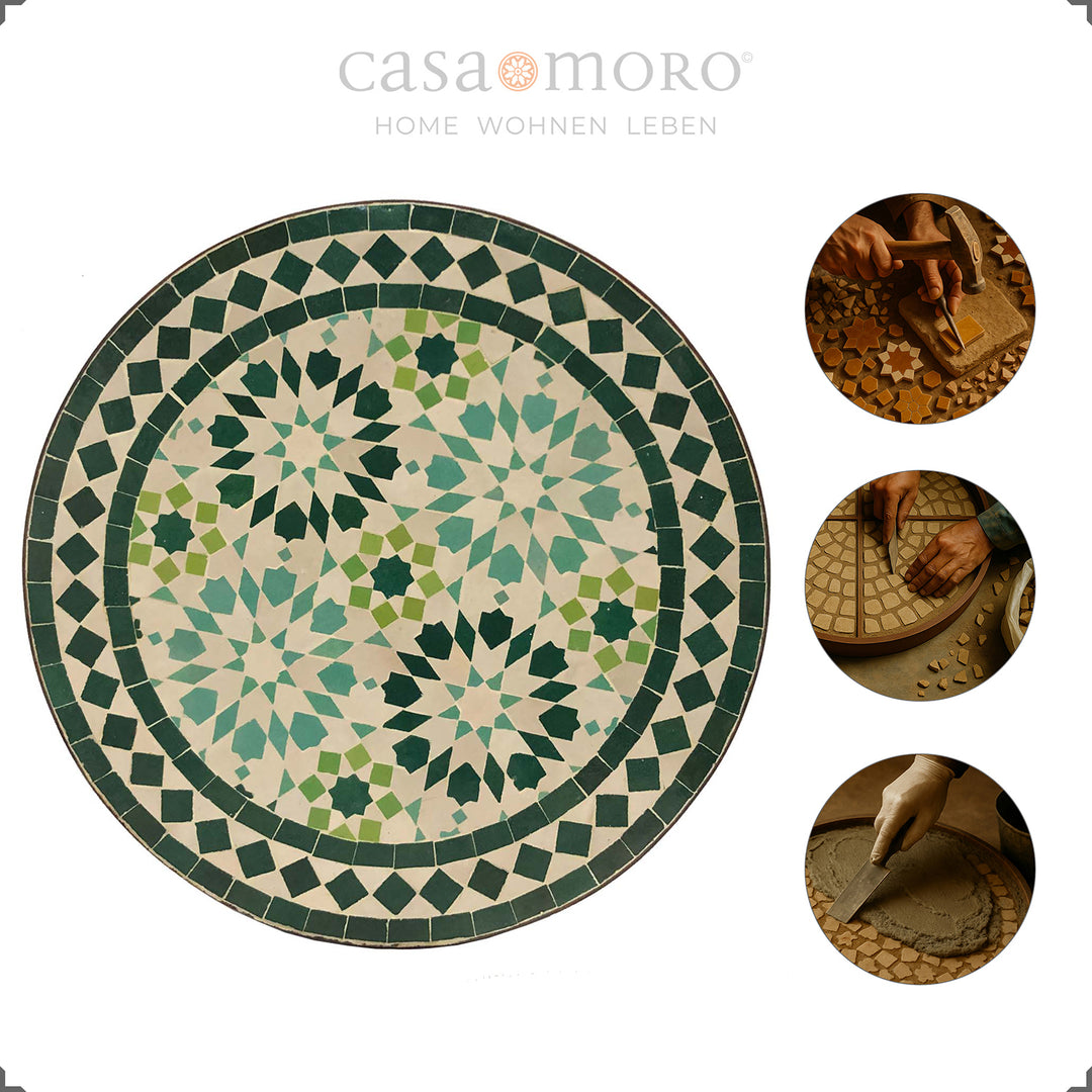 Table végétale classique orientale avec motif étoile verte, idéale pour le salon et le jardin