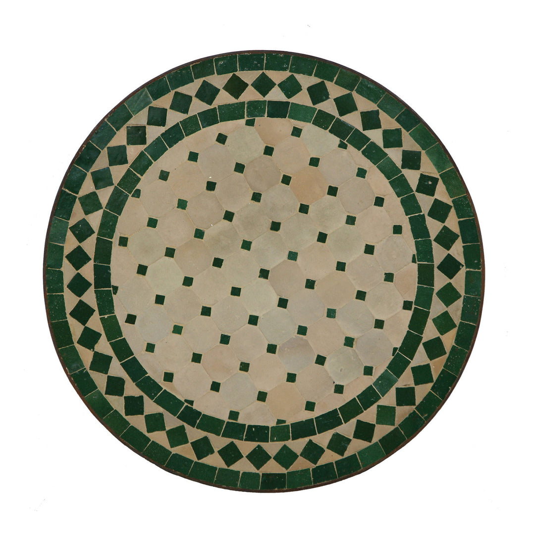 Table d'appoint petite ronde 45 cm avec mosaïque de zellige vert pour salon ou balcon
