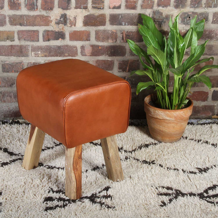 Tabouret en cuir véritable Tejas