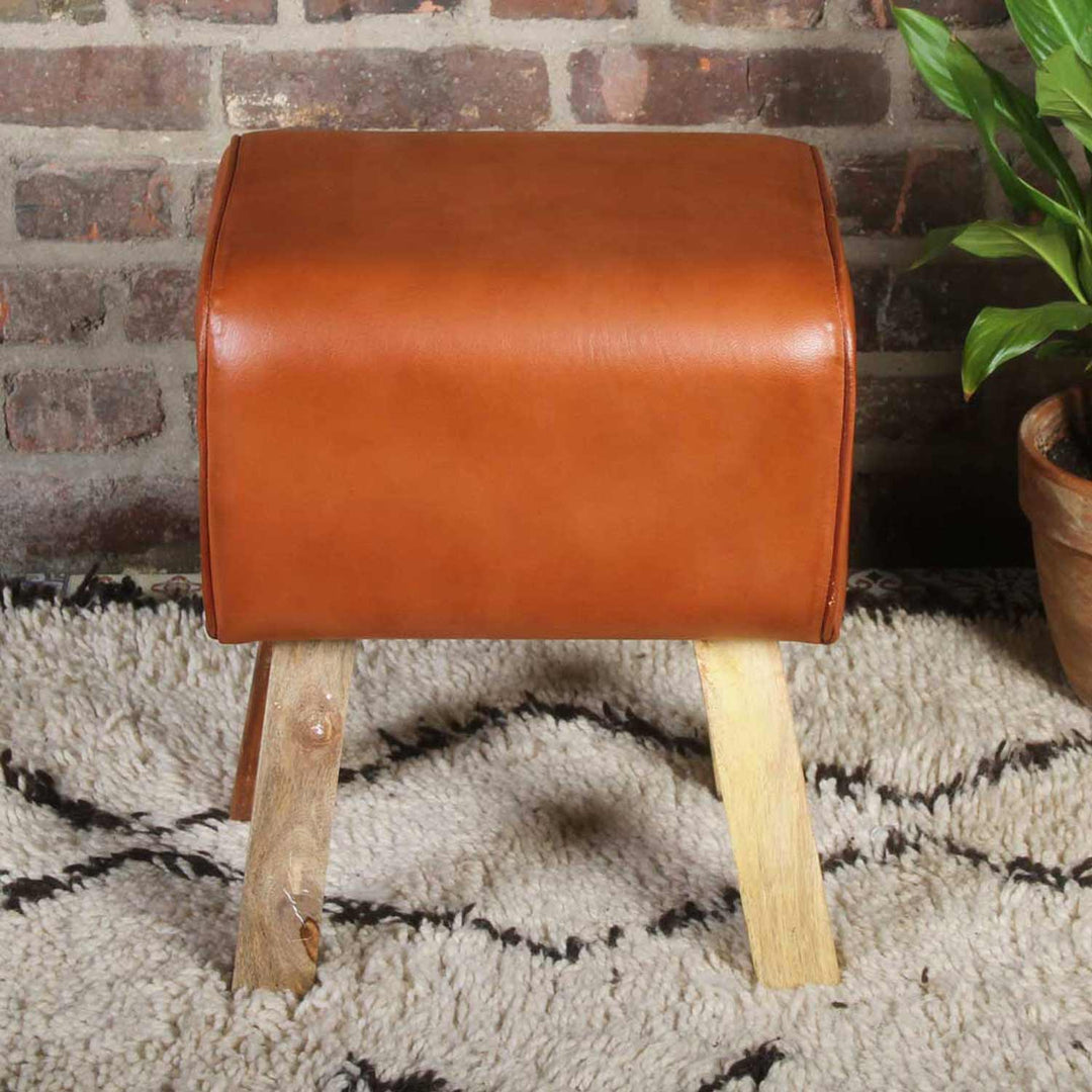 Tabouret en cuir véritable Tejas