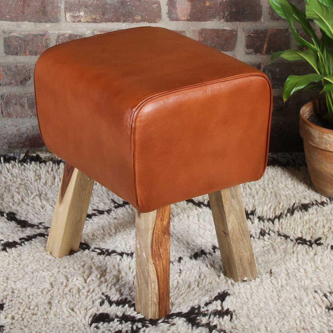 Tabouret en cuir véritable Tejas