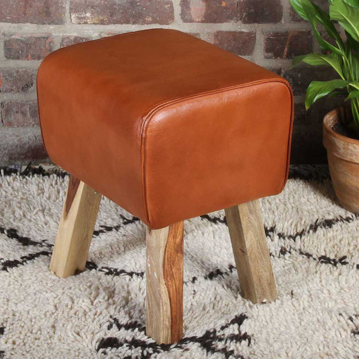 Tabouret en cuir véritable Tejas