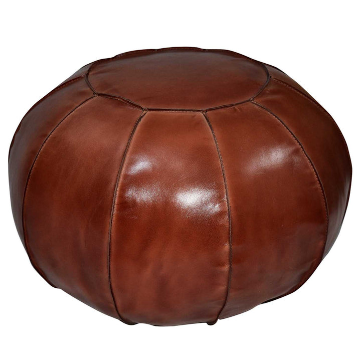 Pouf en cuir véritable Yuva Caramel
