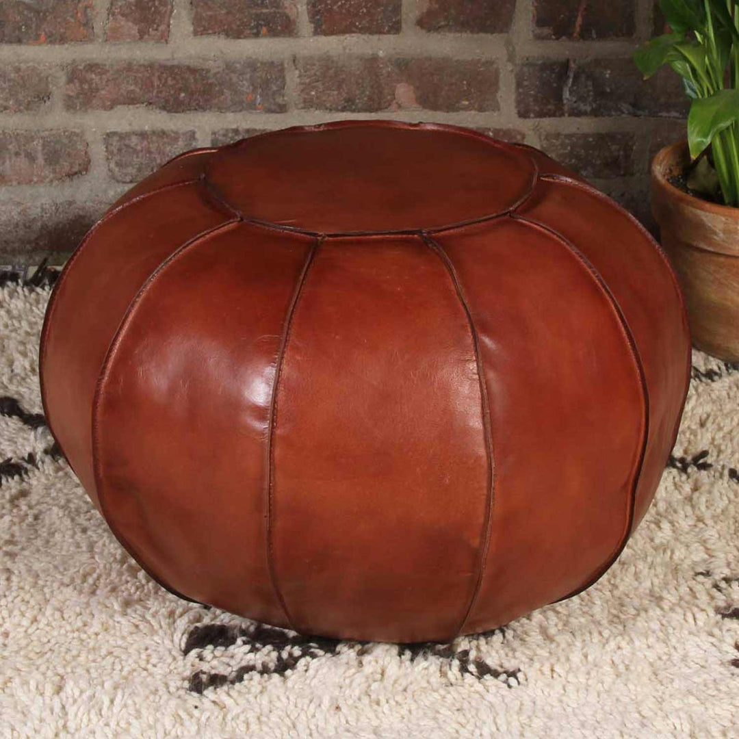 Pouf en cuir véritable Yuva Caramel