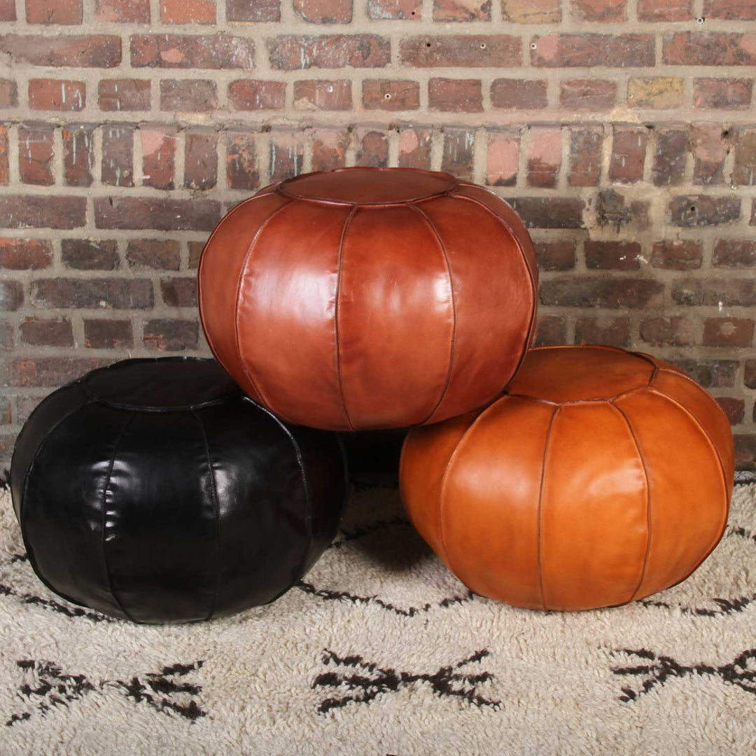 Pouf en cuir véritable Yuva Caramel