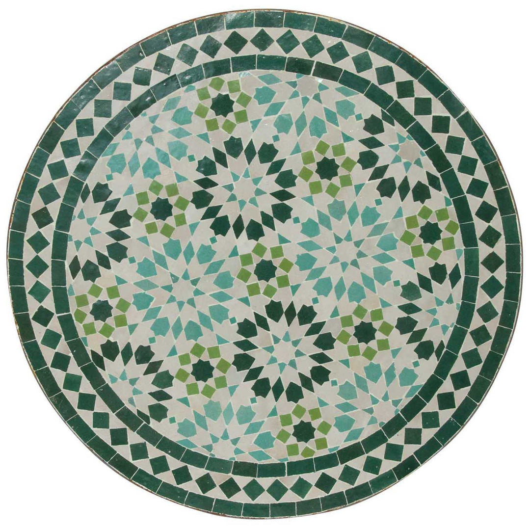 Table de bistro ronde 60 cm avec mosaïque de Zellige vert - table en mosaïque faite à la main avec un motif étoile classique