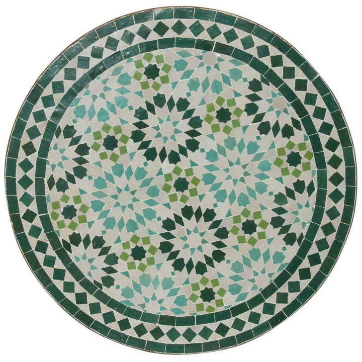 Table de bistro ronde 60 cm avec mosaïque de Zellige vert - table en mosaïque faite à la main avec un motif étoile classique