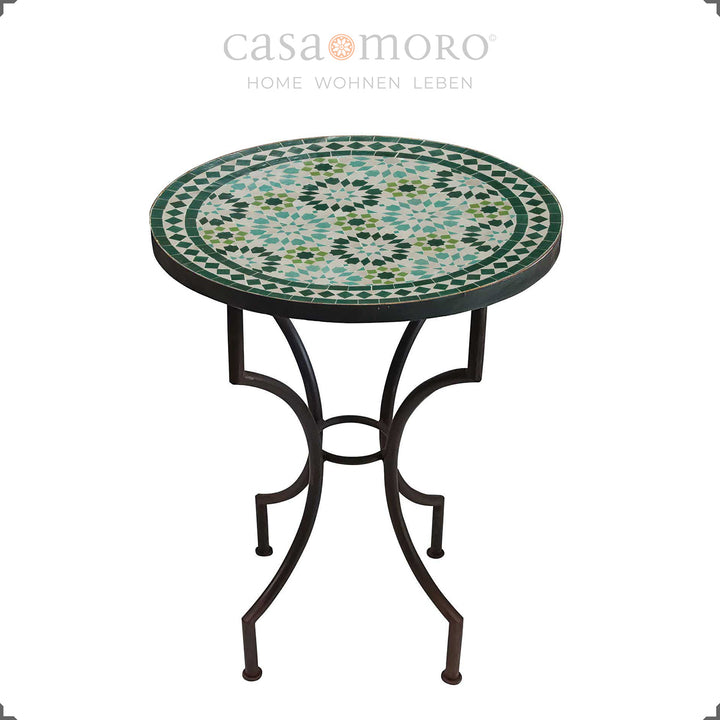 Table ronde en mosaïque vert menthe et émeraude - idéale pour la cuisine, le balcon ou la salle à manger