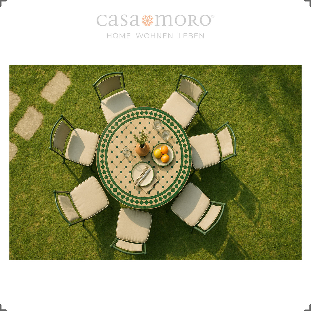 Eettafel met groen mozaïekpatroon voor tuin, terras en eetkamer