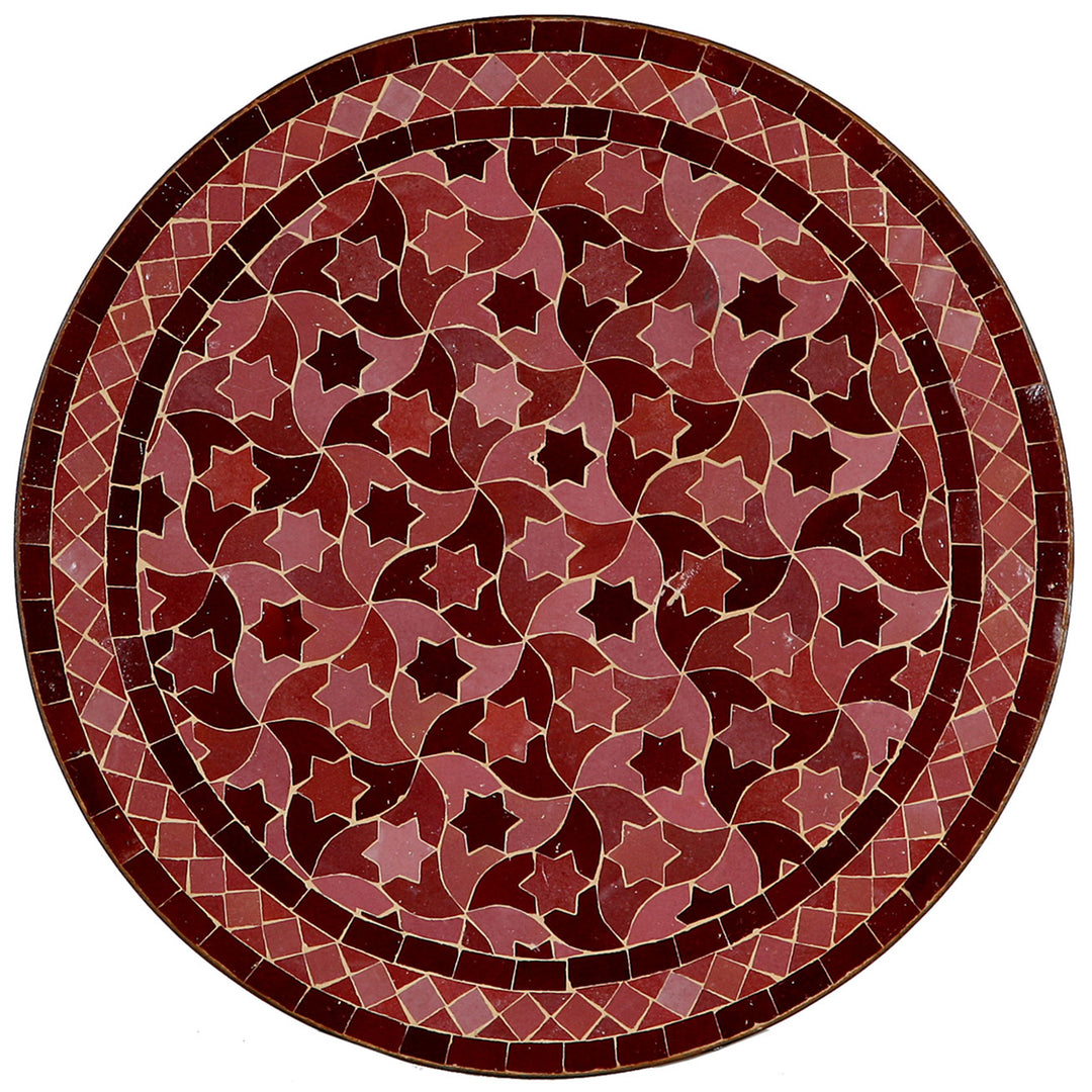 Table en mosaïque rouge foncé avec structure laquée transparente - Style méditerranéen pour deux