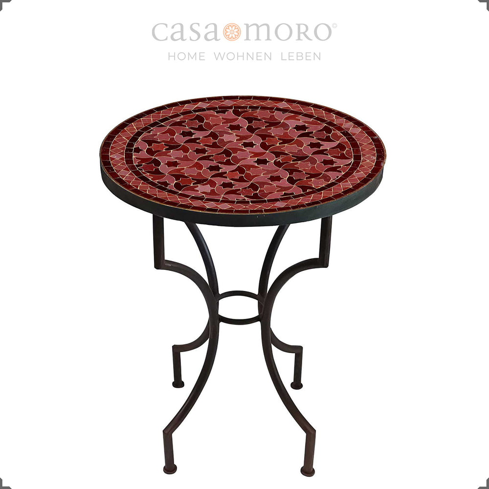 Table en mosaïque avec motif zellige bordeaux foncé sur table de 60 cm - un accroche-regard élégant