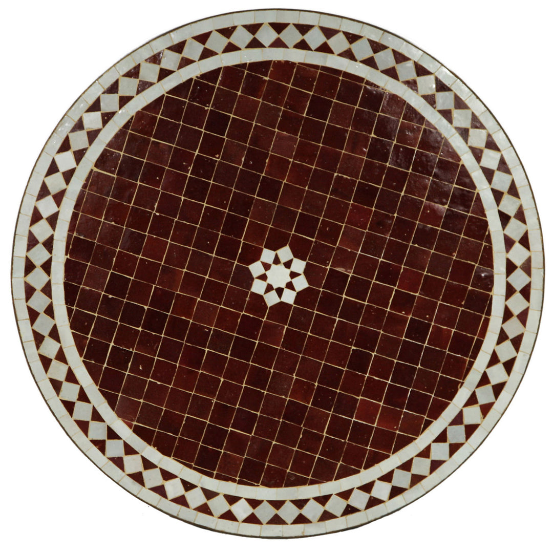 Assiette ronde en mosaïque Ø 60 cm en blanc Bordeaux avec un motif classique en losanges et centre étoile