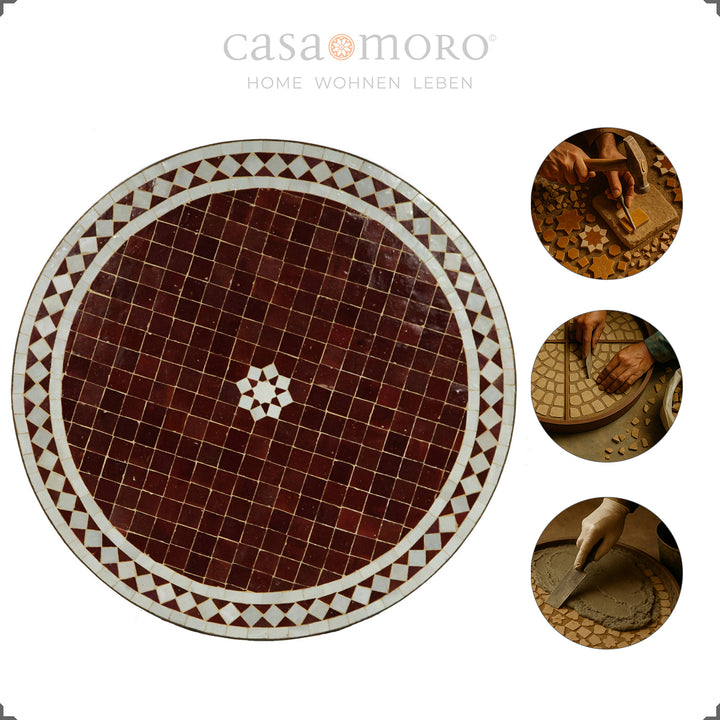 Ronde mozaïektafel Ø 60 cm voor in de tuin met stoelen, Marokkaanse flair voor buiten