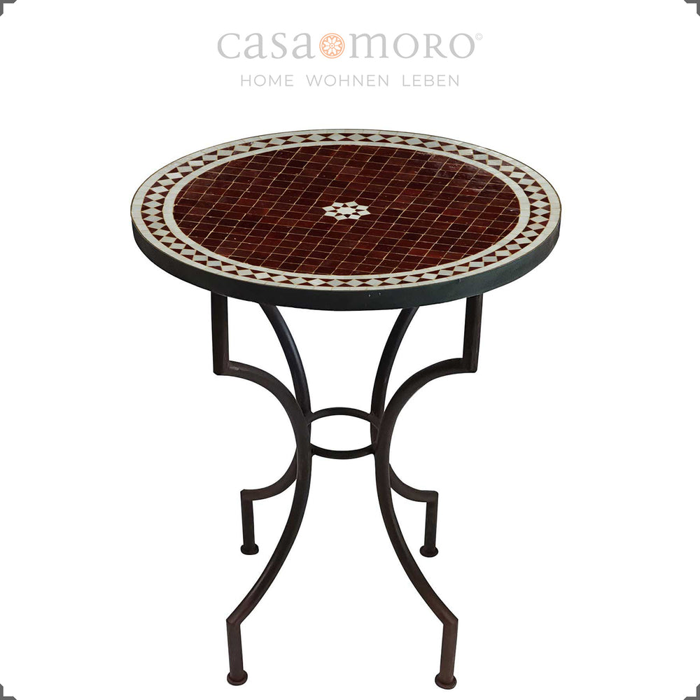 Table de jardin Ø 60 cm avec mosaïque Zellige Bordeaux, table bistrot structure métal