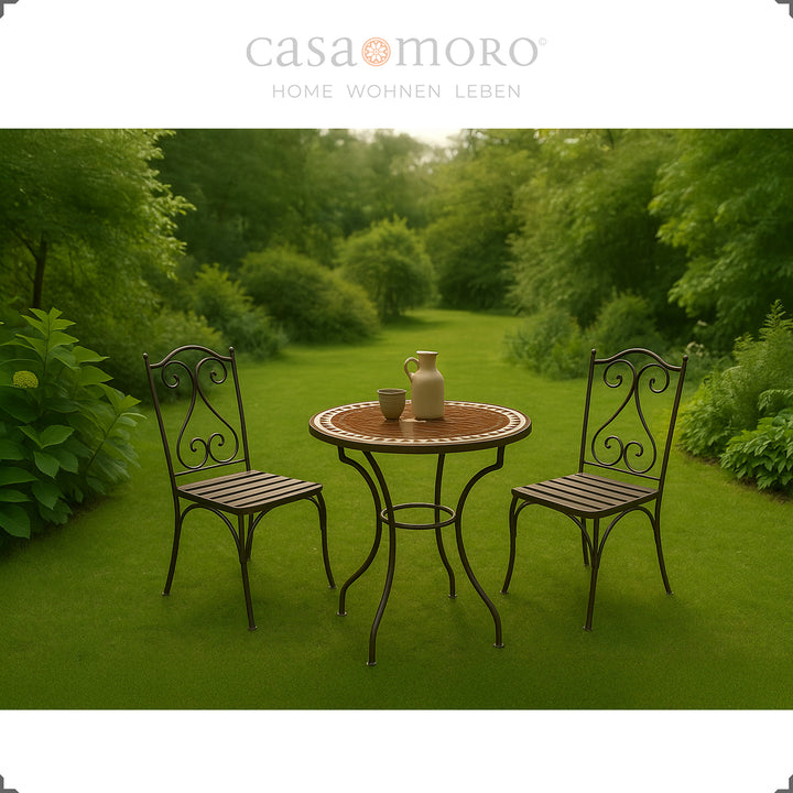 Ronde Zellige tafel met gebogen frame, mozaïek in bordeauxwit