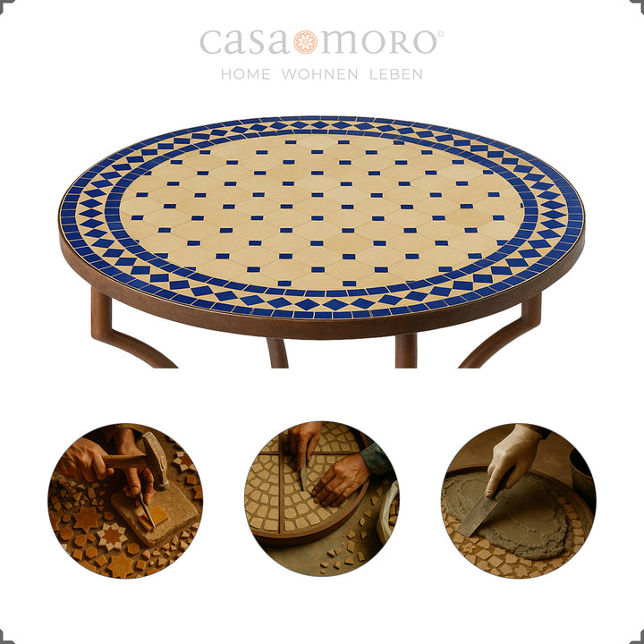 glasiertes Mosaik aus Zellige-Fliesen – Blau, Terracotta, Naturtöne