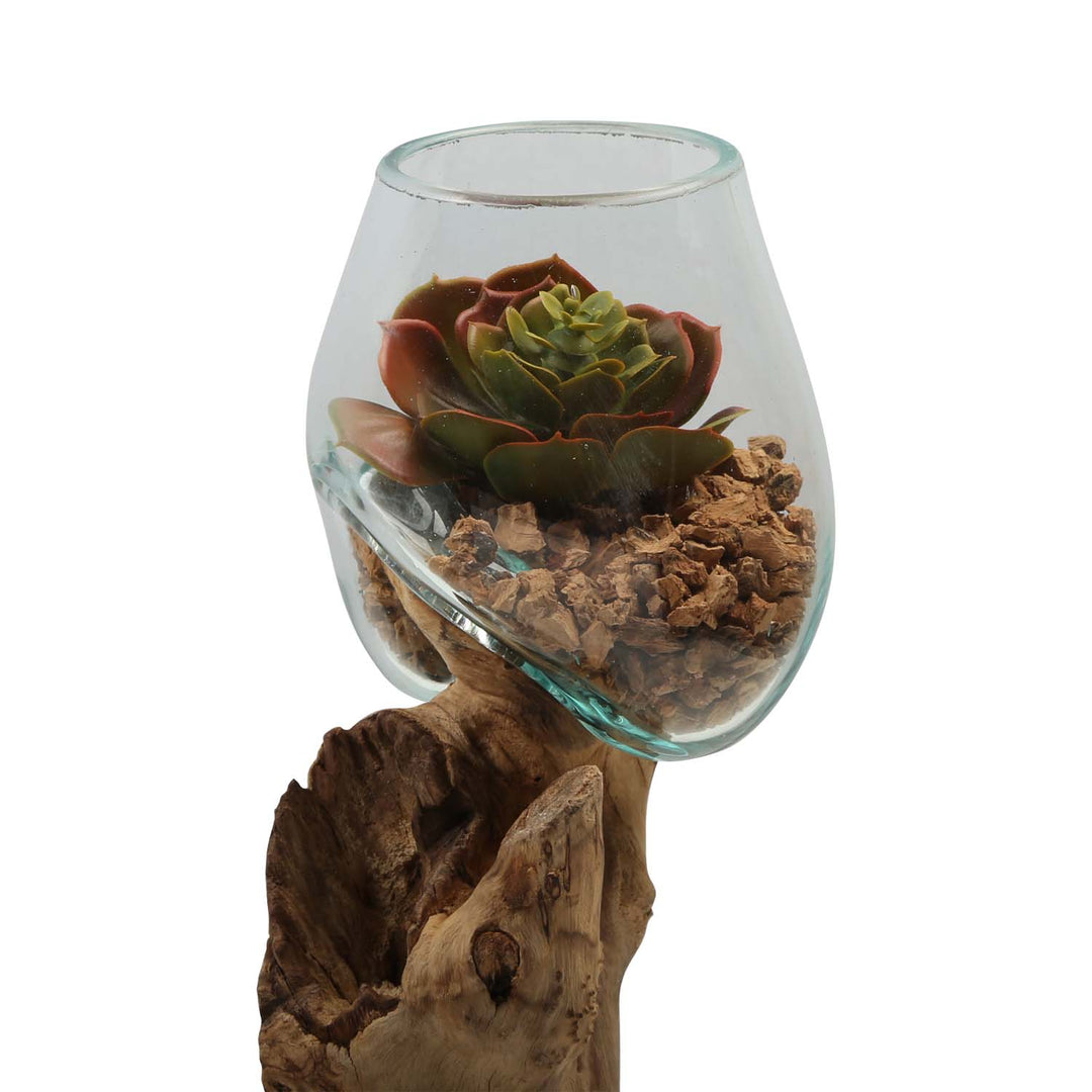 Dubbele glazen vaas 12 cm op wortelhout