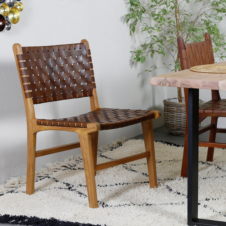 Chaise de salle à manger en cuir marron