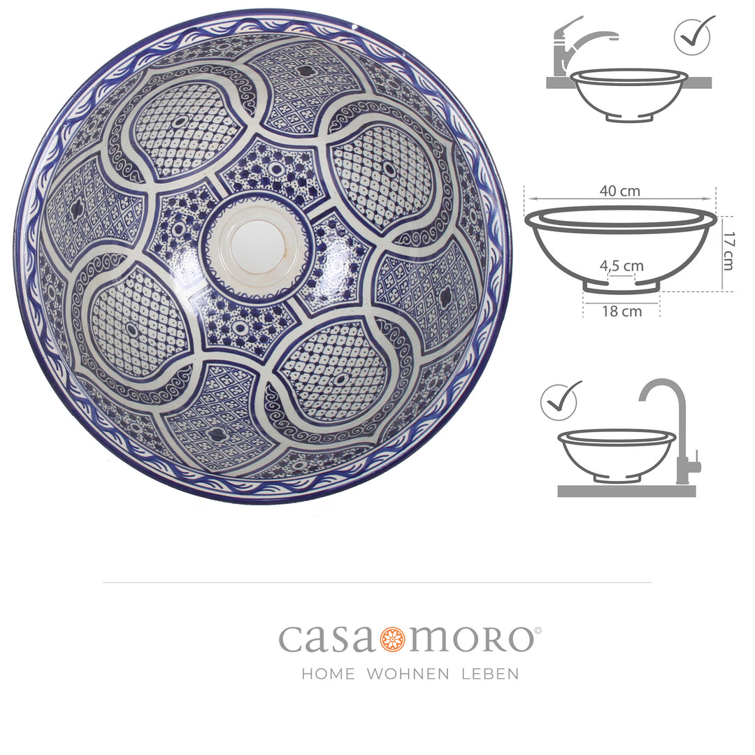 Wastafel met opzetrand Blauw Rond