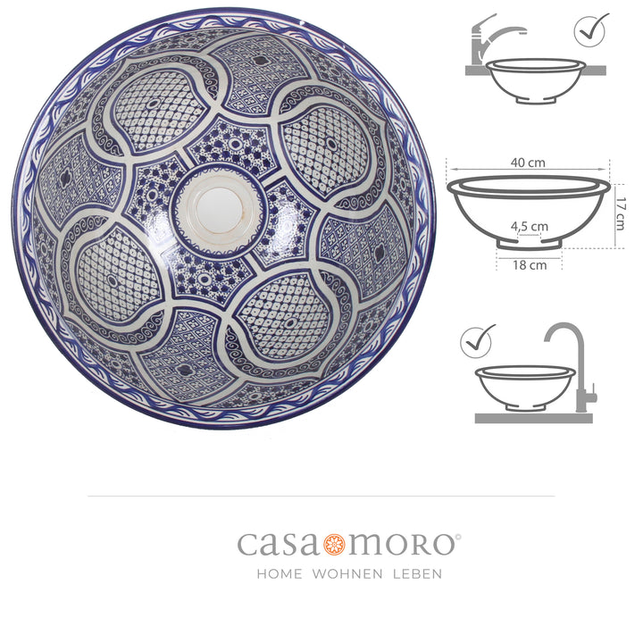 Wastafel met opzetrand Blauw Rond