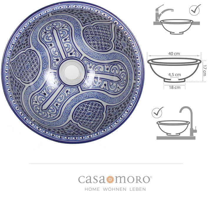 Lavabo en céramique bleu et blanc