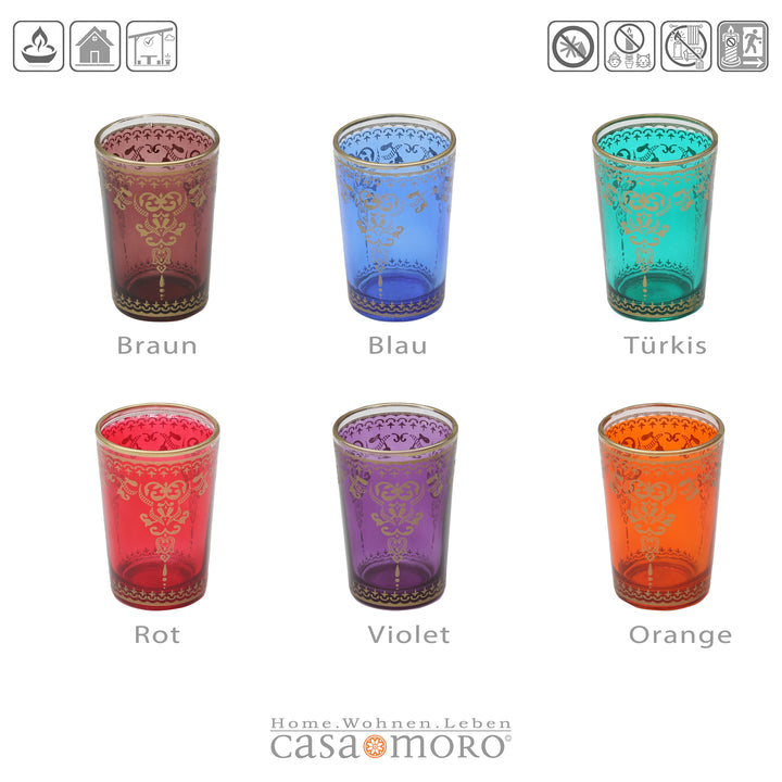 Theelichtjesglazen, set van 6, bonte mix