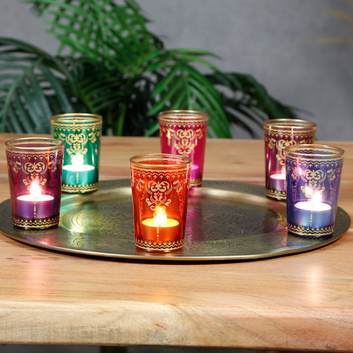 Theelichtjesglazen, set van 6, bonte mix