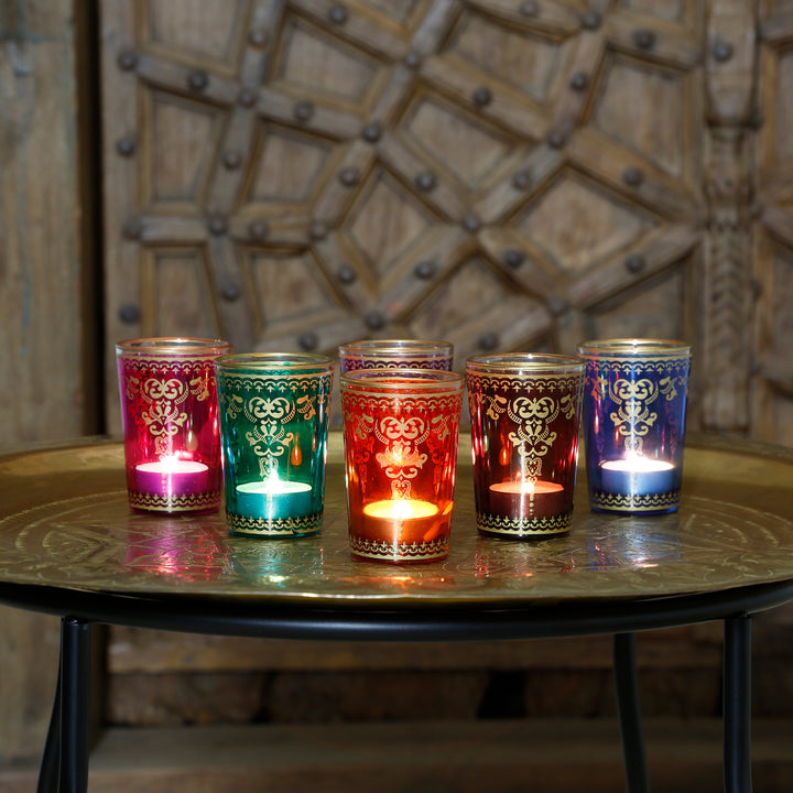 Theelichtjesglazen, set van 6, bonte mix